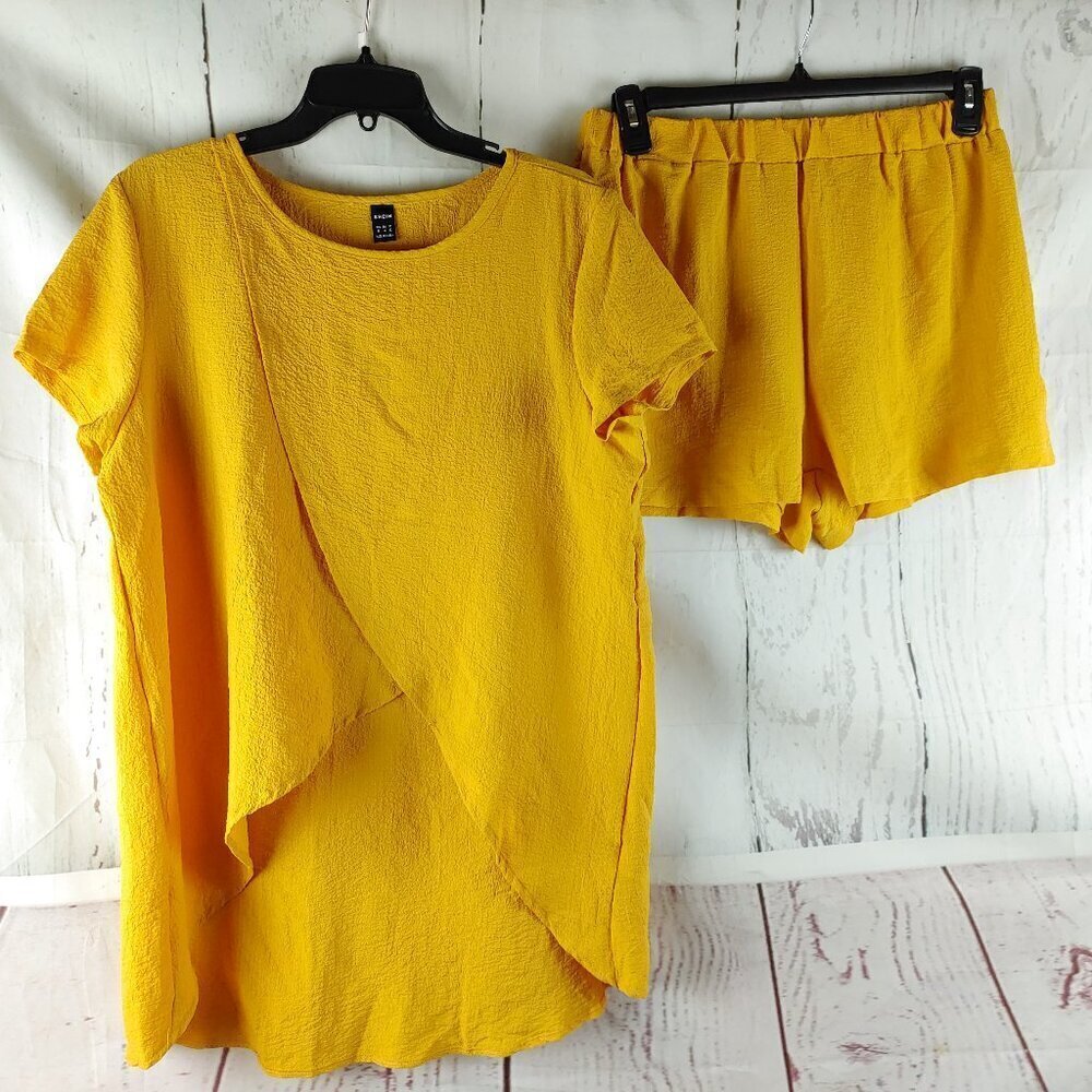 Shein Womens Size XL Orange Textured Top/Short 2pc Set